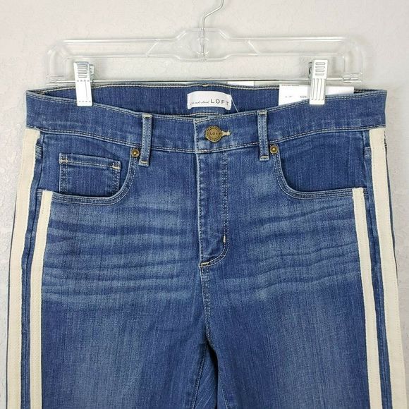 LOFT 31/12 side trim tuxedo stripe skinny jeans - Picture 2 of 7